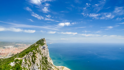 view of the sea and the tip of the mountain over gibraltar, afri