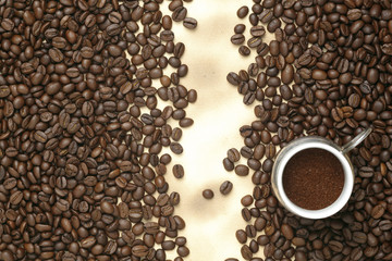 Caffe edition, coffee beans on old paper