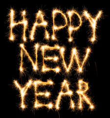 Happy New Year made of sparkles on black