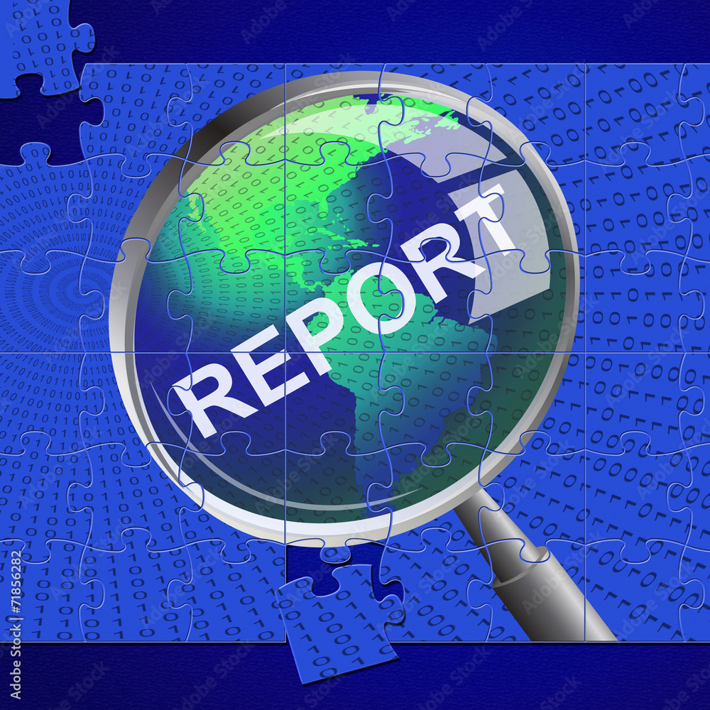 Poster report magnifier shows magnifying searching and magnify