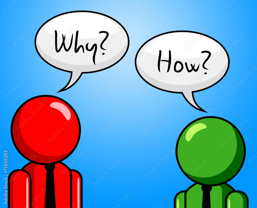 Aufkleber why how shows justification answer and problems