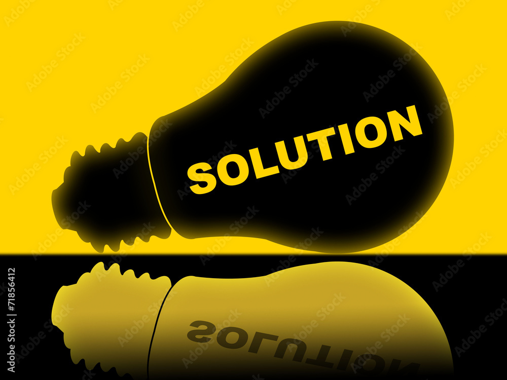 Poster solution lightbulb represents solutions success and solved