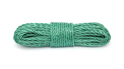 Green rope bunched on white background