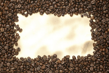 Caffe edition, coffee beans on old paper