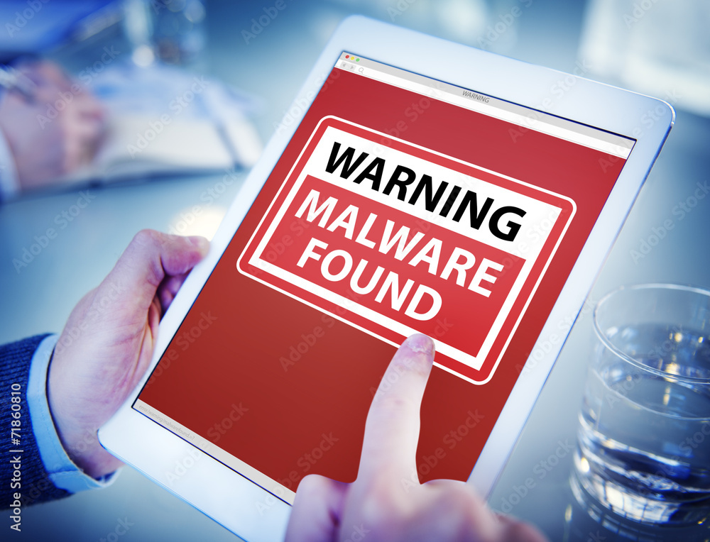 Aufkleber man using a digital tablet with virus