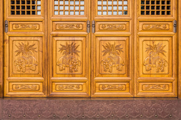 The antique Chinese wooden carved doors