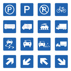 Square blue road signs