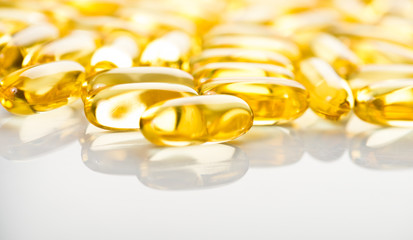 Fish oil capsules isolated on white background
