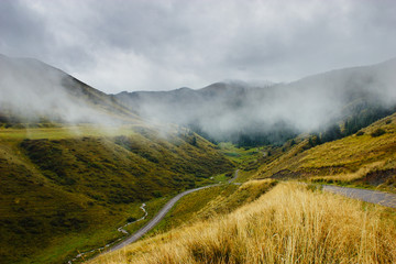 mountains under mist in the morning