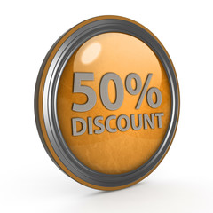 Discount 50 circular icon on white background