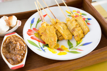 grilled pork satay and peanut sauce, thai food