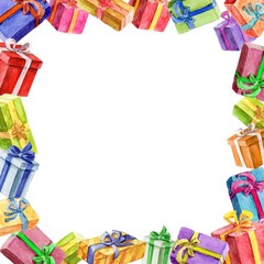 square frame of gifts. watercolor.