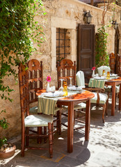 Table set at greek cafe