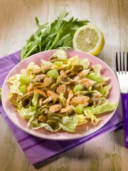 chicken salad with lettuce celery paprika and olives