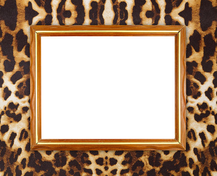 blank wood frame on leopard texture