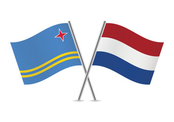 Netherlands and Aruba flags. Vector illustration.