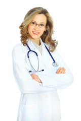 Fototapeta premium Attractive woman doctor. Isolated