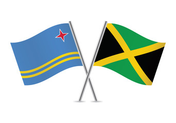 Jamaica and Aruba flags. Vector illustration.