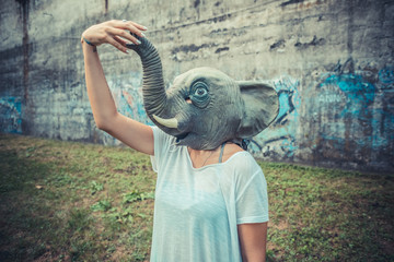 elephant mask halloween young beautiful moroccan curly woman