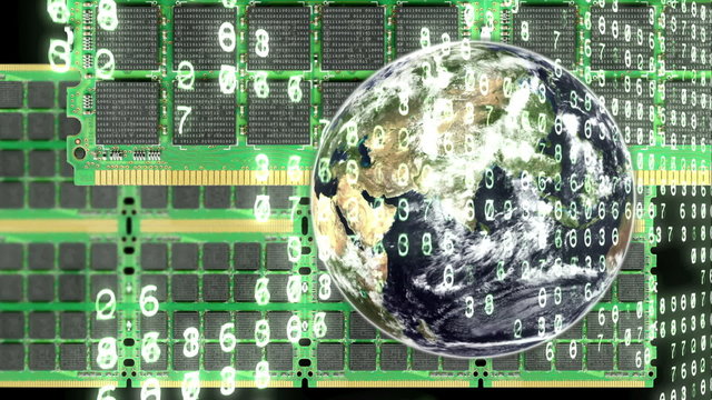 Computer ram chips with binary code.