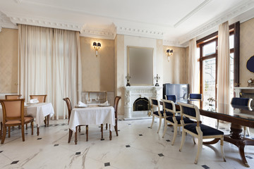 Fototapeta na wymiar Interior of a restaurant in luxury villa 