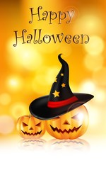 happy halloween background with pumpkin and hat