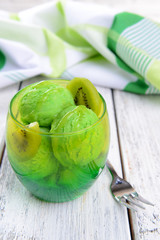 Delicious ice cream on table close-up