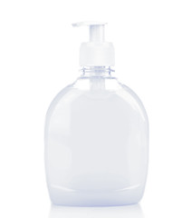 Liquid soap in plastic bottle isolated on white