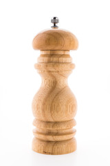 Black pepper wood bottle isolated on white background