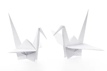 Fotobehang Kraanvogels Two origami paper crane  © Zakharov Evgeniy