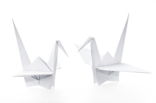Two origami paper crane
