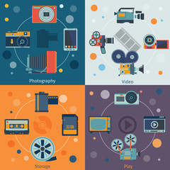 Photo video icons flat