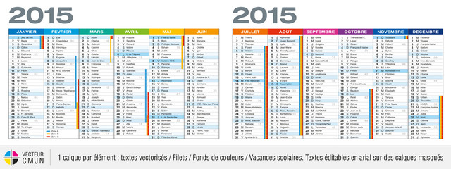 Calendrier 2015 avec vacances scolaires - obrazy, fototapety, plakaty