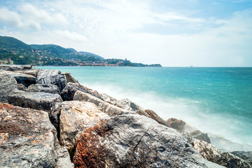 Fototapeta na wymiar mediterranean sea long exposure in Lerici - Italy