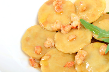 House ravioli the filled fillets dorado with sauce from shrimps