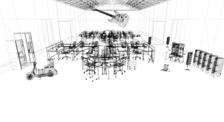 Ufficio coworking scrivanie, studio , startup