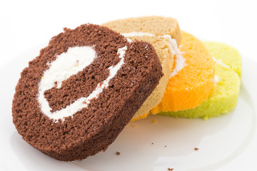 Jam roll cake isolated on white background