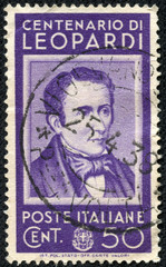 stamp printed in the Italy shows Count Giacomo Leopardi, poet