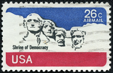 stamp printed in USA shows national memorial. Stone Sculptures