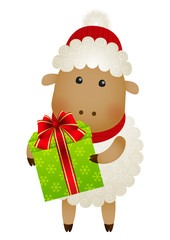 Funny sheep with gift box