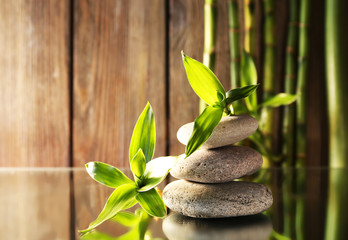 Fototapeta na wymiar Spa stones and bamboo branches