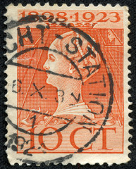 stamp printed in the Netherlands shows Queen Wilhelmina