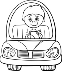boy in car cartoon coloring page