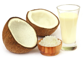 Fresh Coconut with milk in a glass