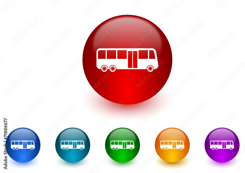 Poster bus colorful vector icons set