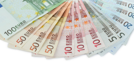 Euro banknotes isolated on white