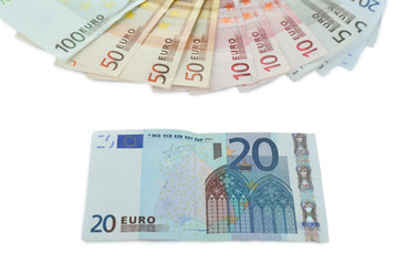 Euro banknotes isolated on white