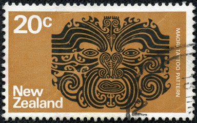stamp printed in the New Zealand shows Maori Tattoo Pattern