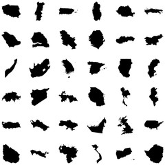 Illustrated Country Outlines on White Background