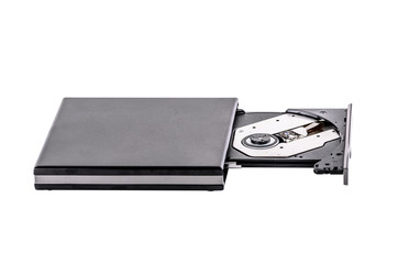 Portable slim external CD DVD burner writer isolated on white